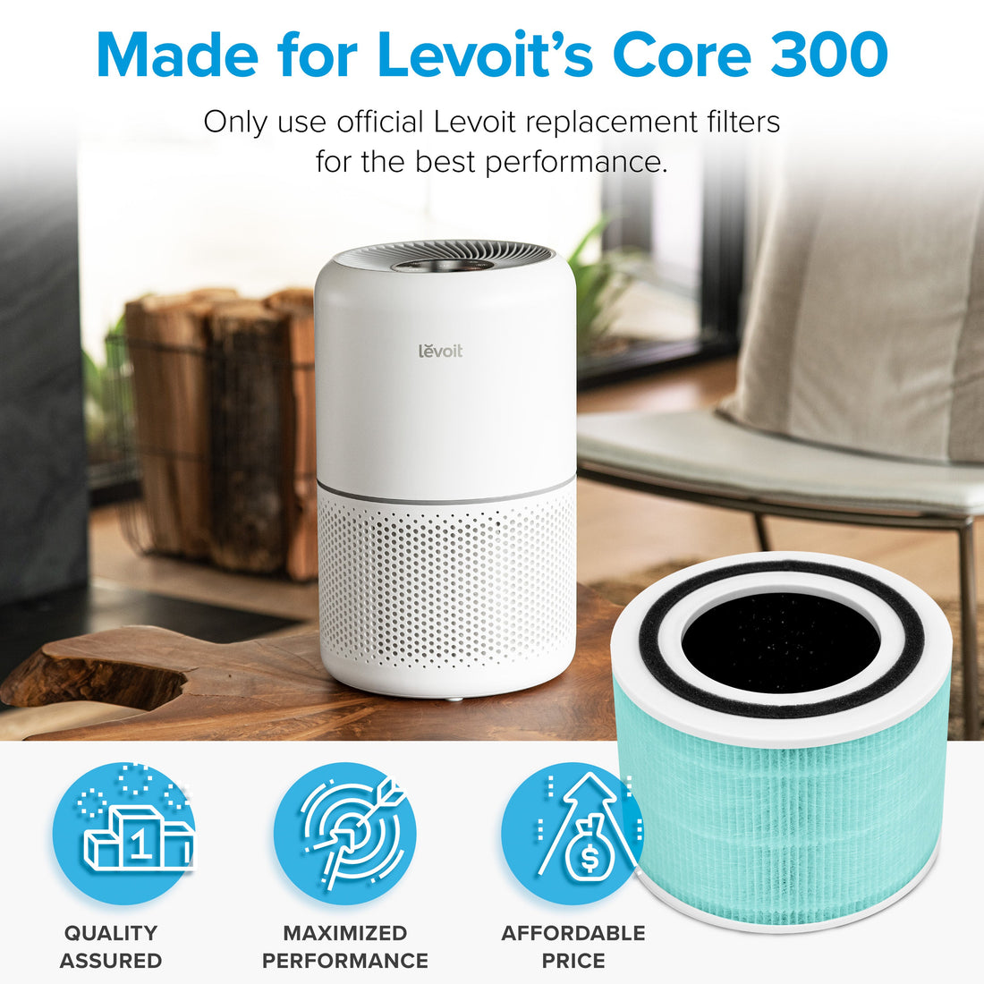 LEVOIT Core 300 Air Purifier 3-in-1 True HEPA Toxin Absorber Replacement Filter