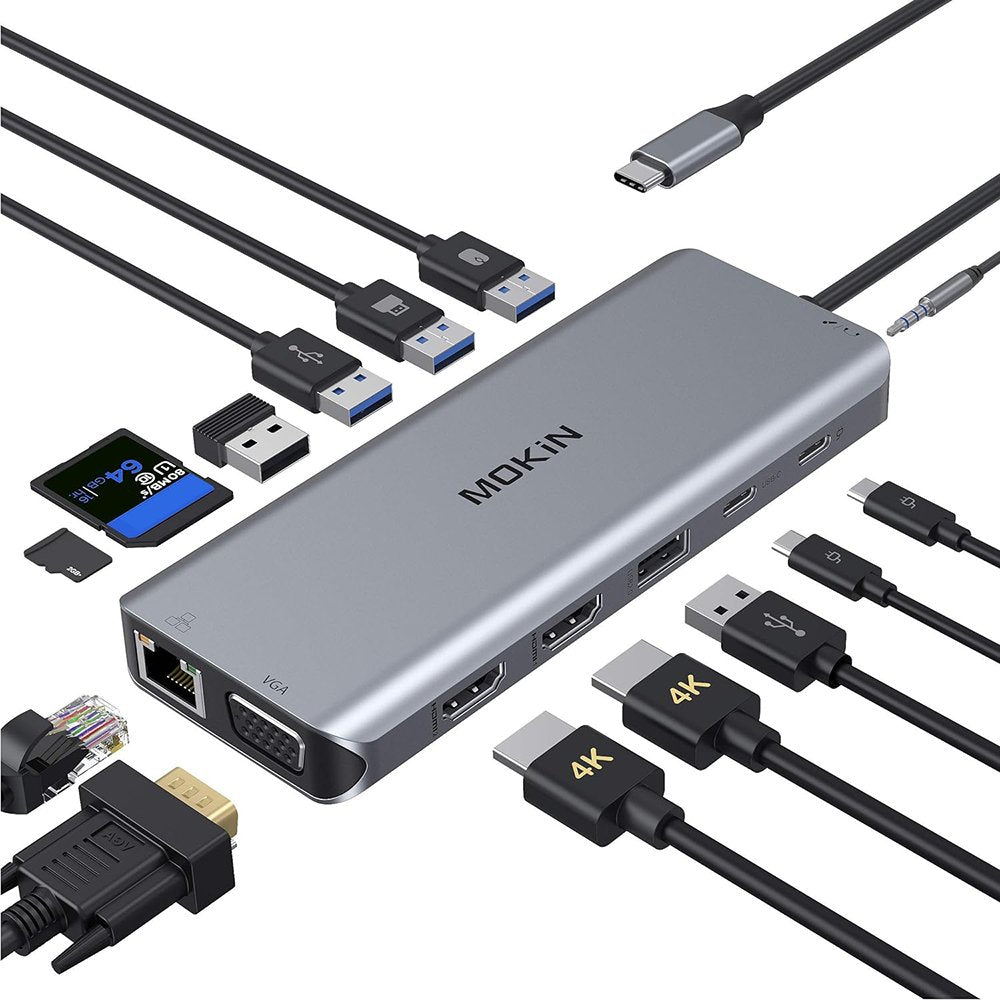 MOKiN 14 in 1 Hub USB-C Docking Station Dual Monitor Laptop Dock with 2 HDMI