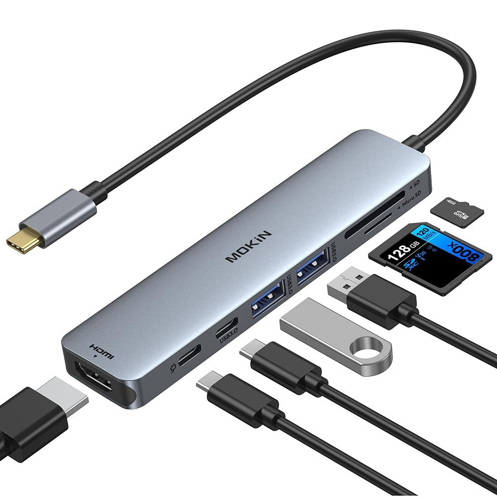 MOKiN USB C Hub HDMI Adapter for MacBook Pro/Air 7 in 1 USB C Dongle Card Reader