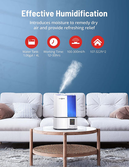 Paris Rhône 4L Cool Mist Humidifier with Humidistat LED Display For Bedroom