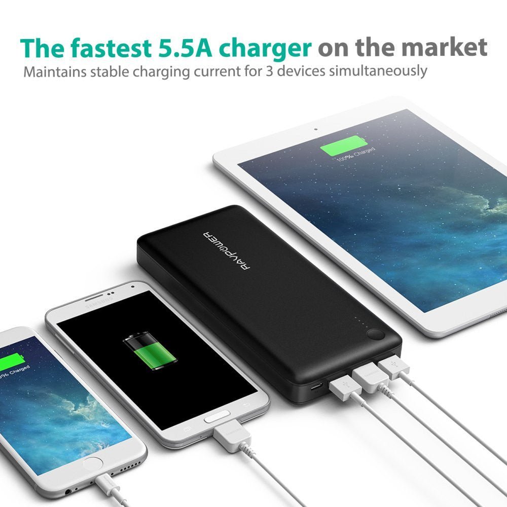 RAVpower 26800mAh 5.5A 3 USB Ports Power Bank