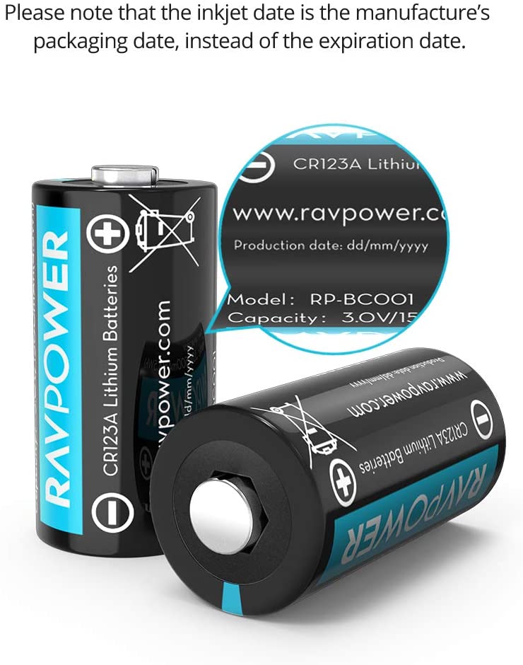 RAVPower CR123A Lithium-ion Batteries 16 Pack 3V 1500mAh Arlo Cameras Flashlight