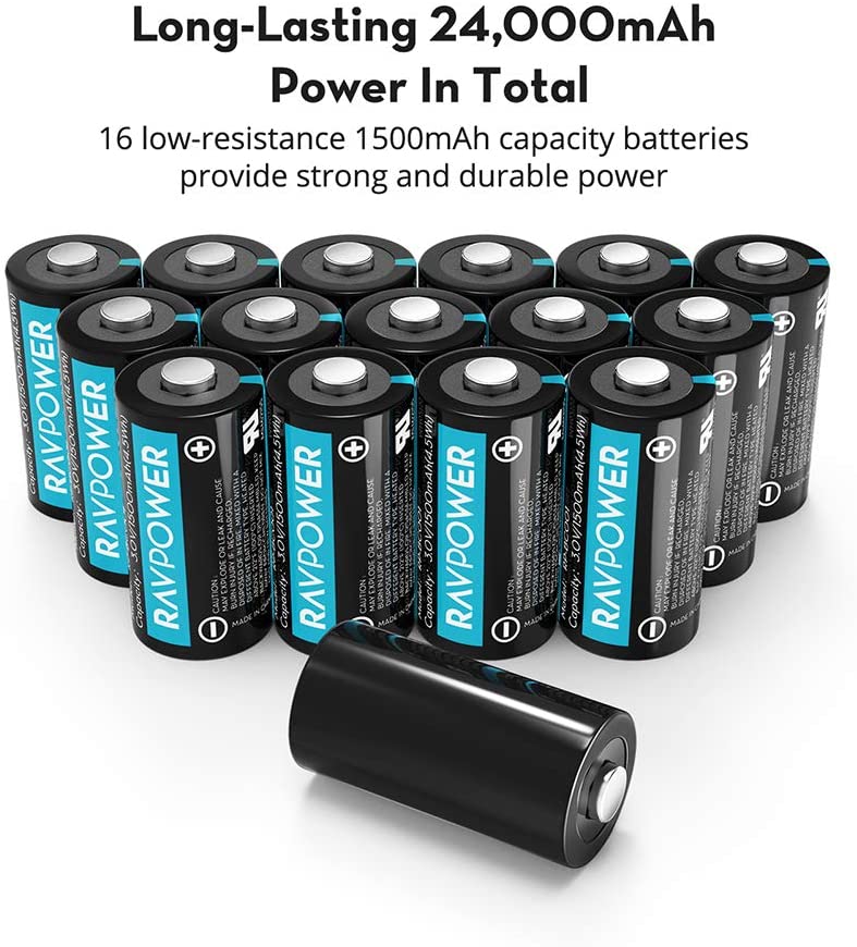 RAVPower CR123A Lithium-ion Batteries 16 Pack 3V 1500mAh Arlo Cameras Flashlight