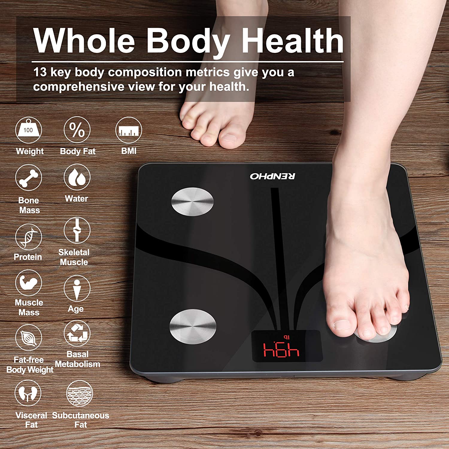 RENPHO Body Fat Scale Weight Bathroom Smart Digital Bluetooth USB Rechargeable