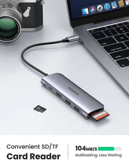 UGREEN USB C 100W PD Hub 6 in 1 with 4K HDMI Charging Adapter Dock Station SD TF Card Reader