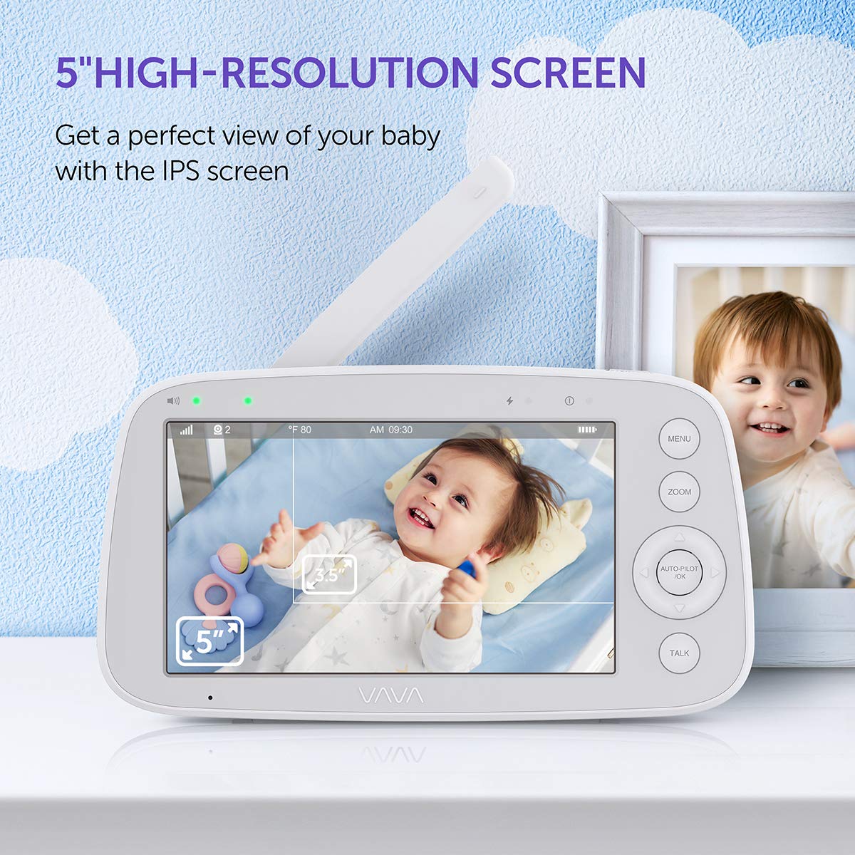 VAVA Baby Monitor 5&quot; HD Display Video with Camera Audio IPS Screen Night Vision