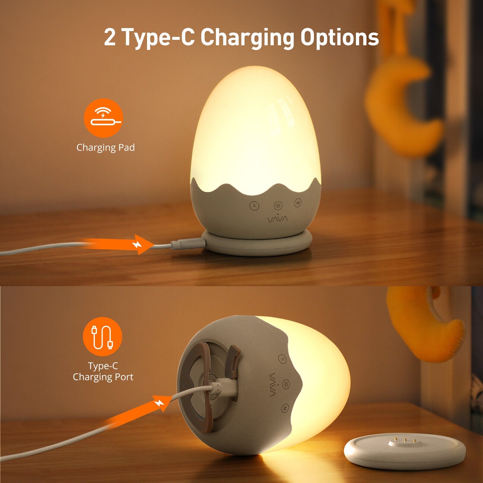 VAVA Night Light for Kids Baby LED Charging Pad Rechargeable Bedside Table Lamp